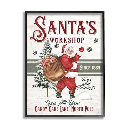 Stupell Industries Santa's Workshop Weathered Vintage Sign Framed Giclee Art